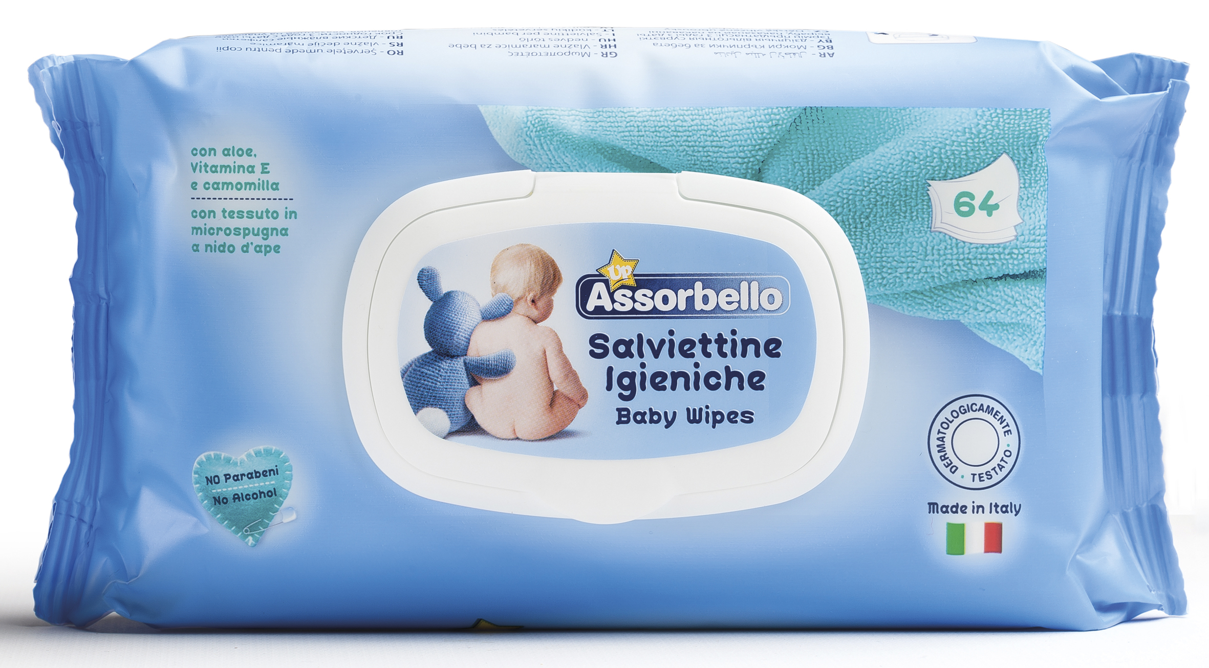 Vlhčené ubrousky pro děti s aloe vera, vit. E a heřmánkem, plastový uzávěr (64ubrousků,12ks/krt)