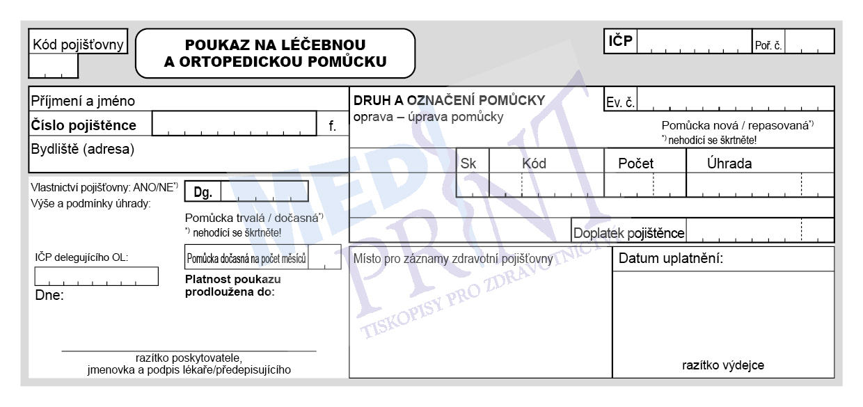 Poukaz na léčebnou a ortopedickou pomůcku (1blok)