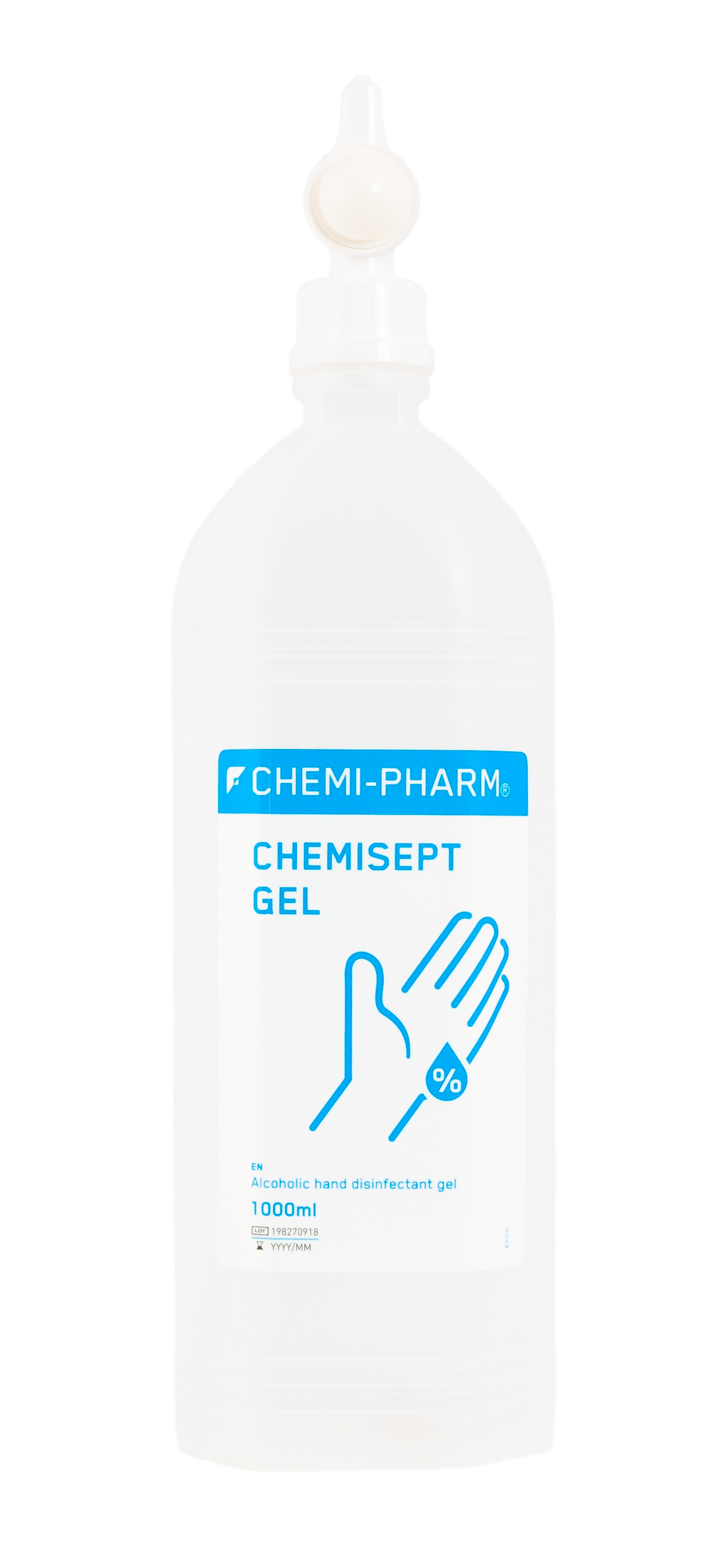 CHEMISEPT GEL 1000ML airless bottle with pump (12ks/krt), dezinfekce pokožky - bezbarvá